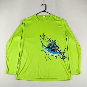 Salt Water Soul Shirt Mens Large Neon Green Long Sleeve Fishing‎ Marlin Graphic